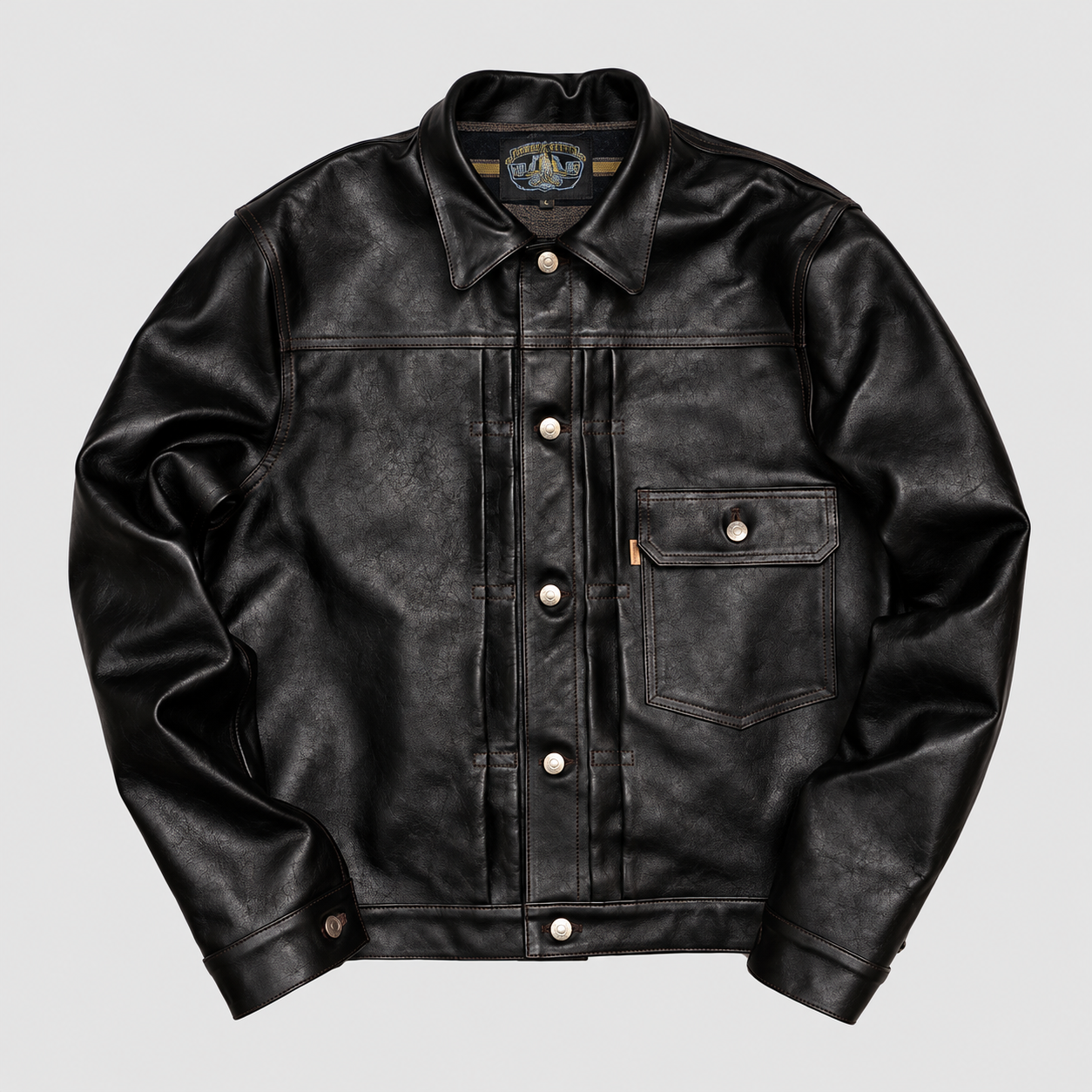 Double Helix Bulldog Black – Vorderansicht der Pferdelederjacke